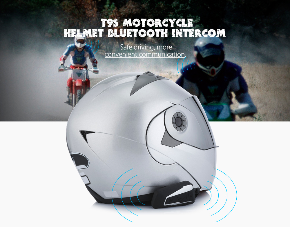 T9S Motorcycle Helmet Headset Intercom 2 Interphones Bluetooth 3.0 Waterproof 15 Hours Working Time 