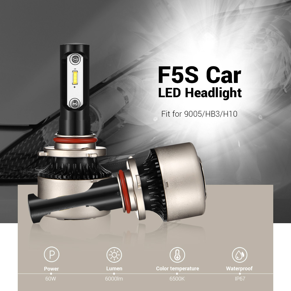 2PCS F5S 12V 9005 / HB3 / H10 Car SMD LED Headlight 6000lm 6500K Front Lamp