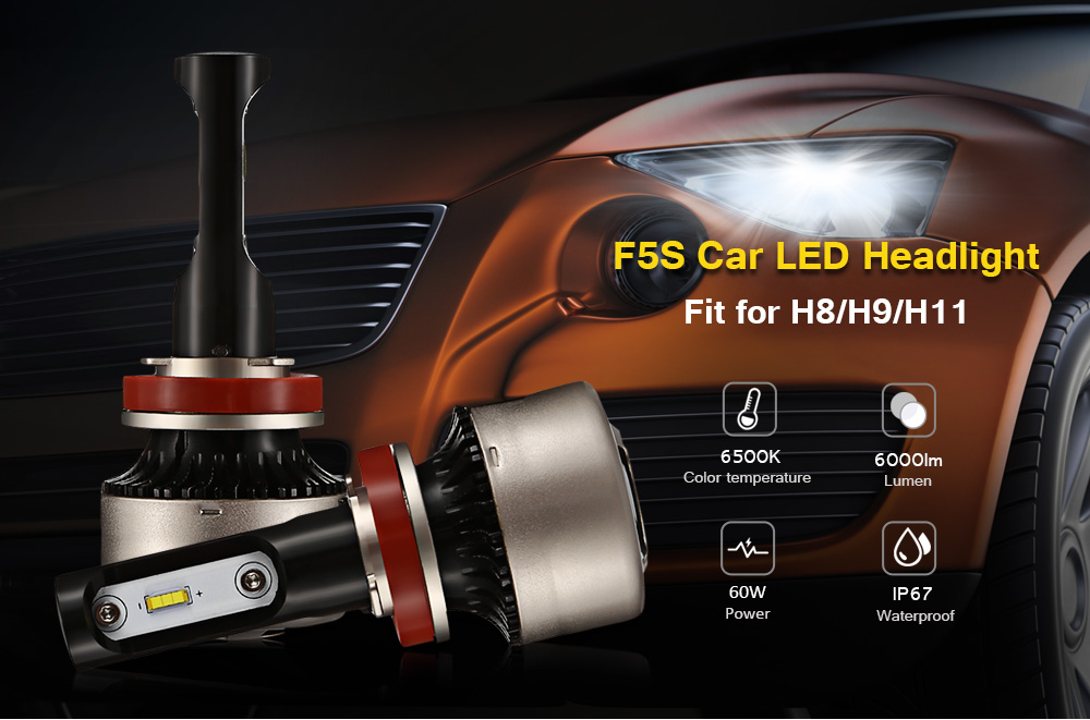 2PCS F5S 12V H8 / H9 / H11 Car SMD LED Headlight 6000lm 6500K Front Lamp