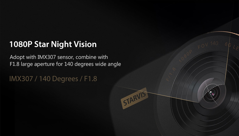 Original Xiaomi 1S Car DVR Camera Video Recorder 140 Degrees Wide Angle 3.0 inch IPS Screen - Black