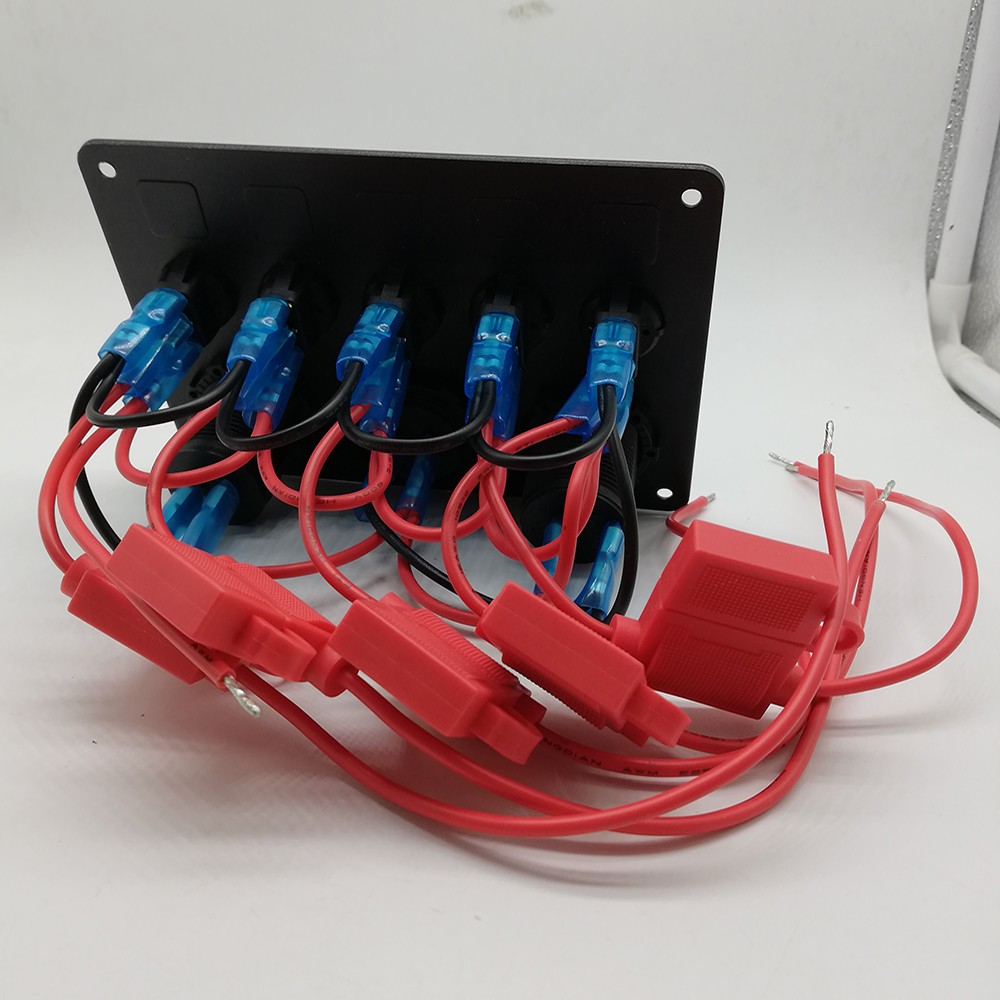 5 Gang Switch Panel 12V/24V withu00a0Digital Voltmeter Blue LED Equipped with Cigarette Lighter Socket and 4.2A Dual USB Port for RV Car Boat